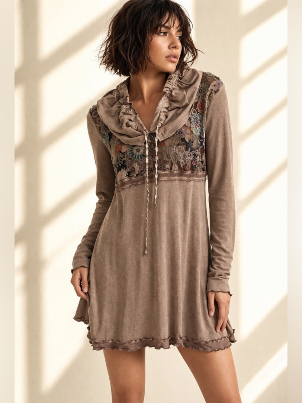 Y2K Artsy Fairy Babydoll Mini Dress Floral Mesh Lisa Campione Empire Waist S